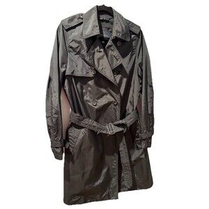 Banana Republic Trench Coat Black Long Double Breasted Raincoat Belted Size Med.